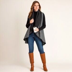 [os] ANTHROPOLOGIE Vest Lydia gray reversible sweater vest shawl waterfall